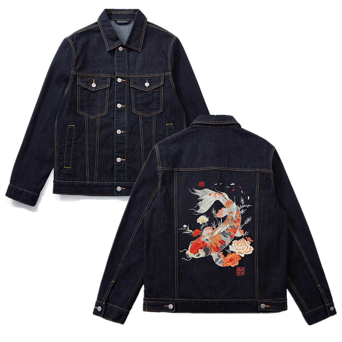 Men's Embroidered Koi Vintage Jacket