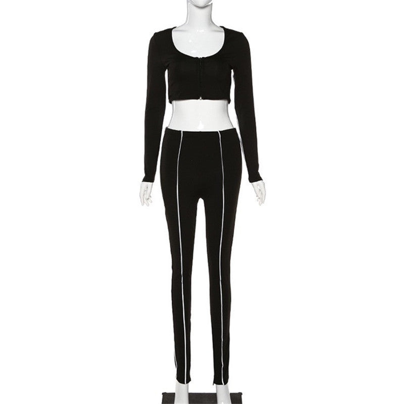 Women 2 Piece Long Sleeve Crop Top and Pants Set