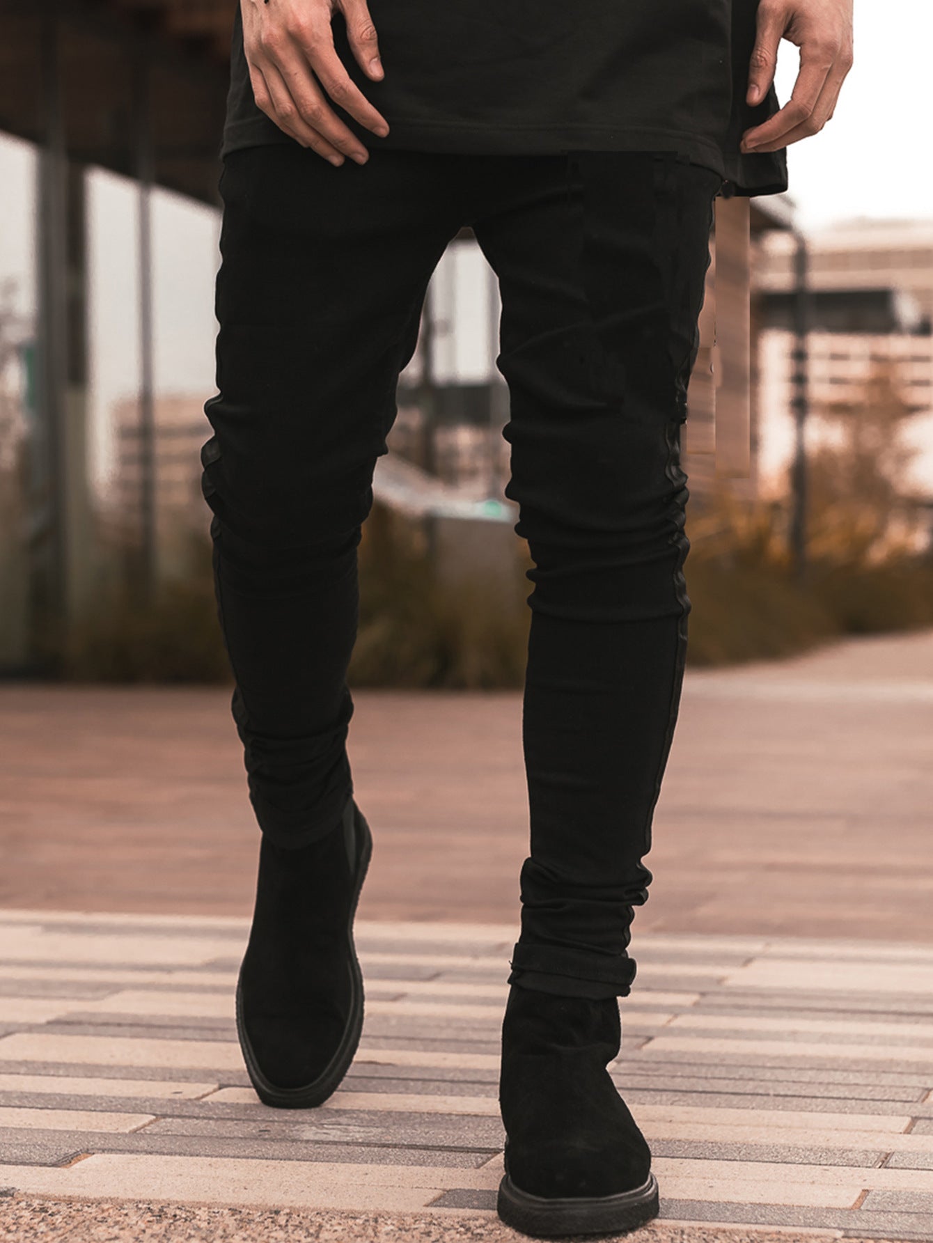 Men's Ripped Black Slim-fit High Waist Denim Trousers - Shirtafied