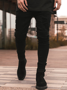 Men's Ripped Black Slim-fit High Waist Denim Trousers - Shirtafied