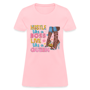 Women's V-Neck Hustle Like a Boss Print T Shirt - pink