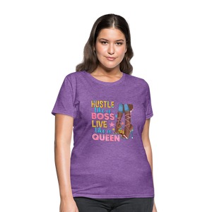 Women's V-Neck Hustle Like a Boss Print T Shirt - purple heather