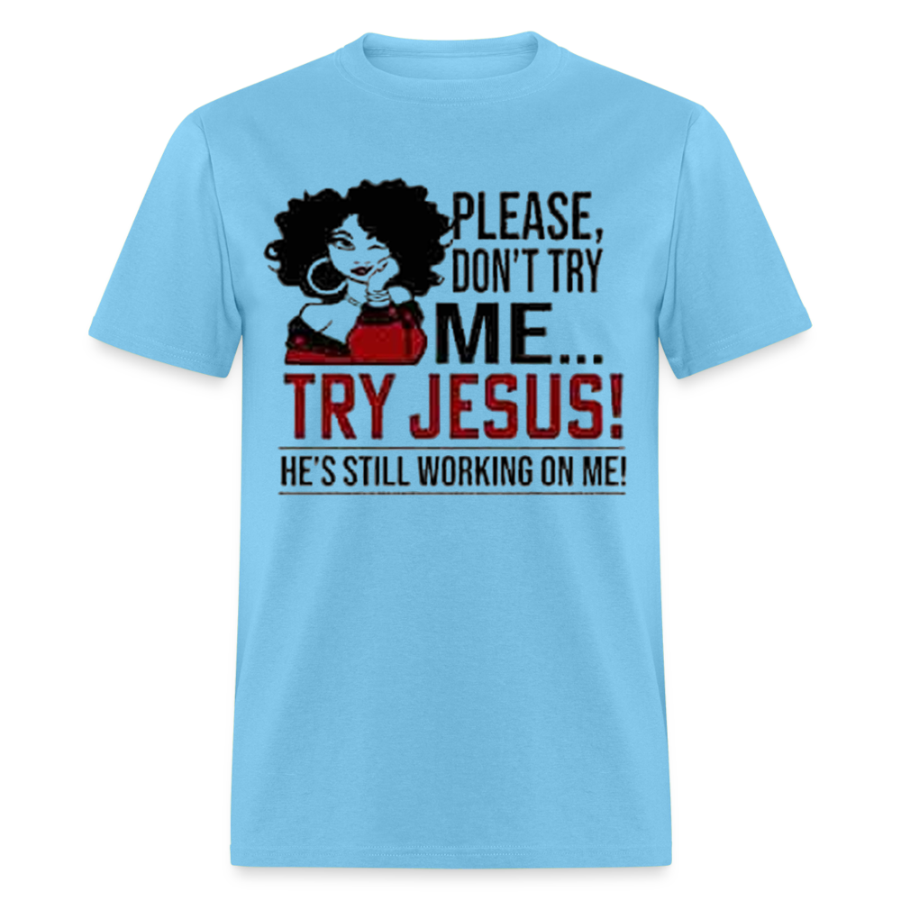 Women's Classic Jesus Print T Shirt - aquatic blue