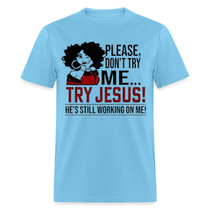 Women's Classic Jesus Print T Shirt - aquatic blue