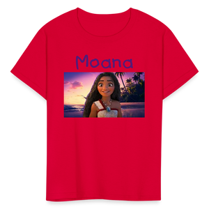 Kids Girls Fruit of the Loom Moana Print T Shirt - red