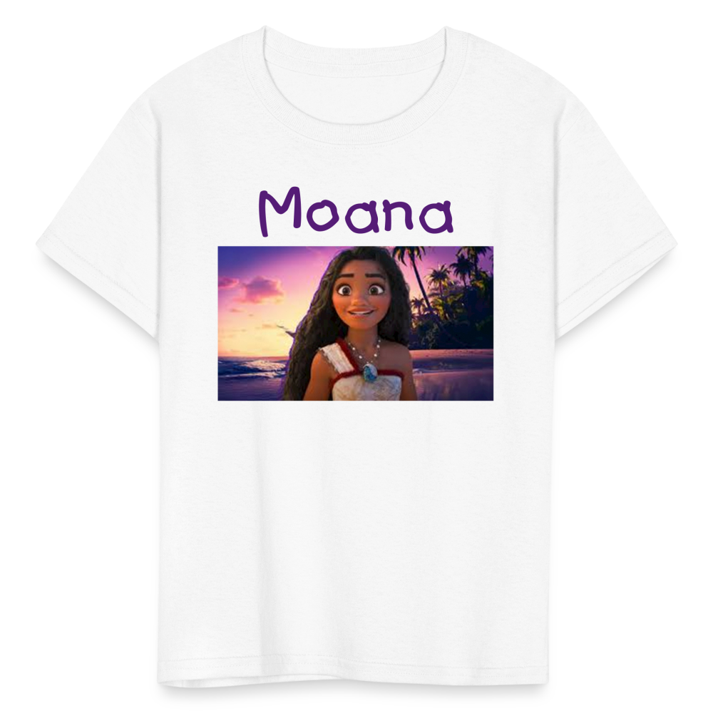 Kids Girls Fruit of the Loom Moana Print T Shirt - white