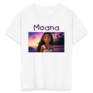 Kids Girls Fruit of the Loom Moana Print T Shirt - white