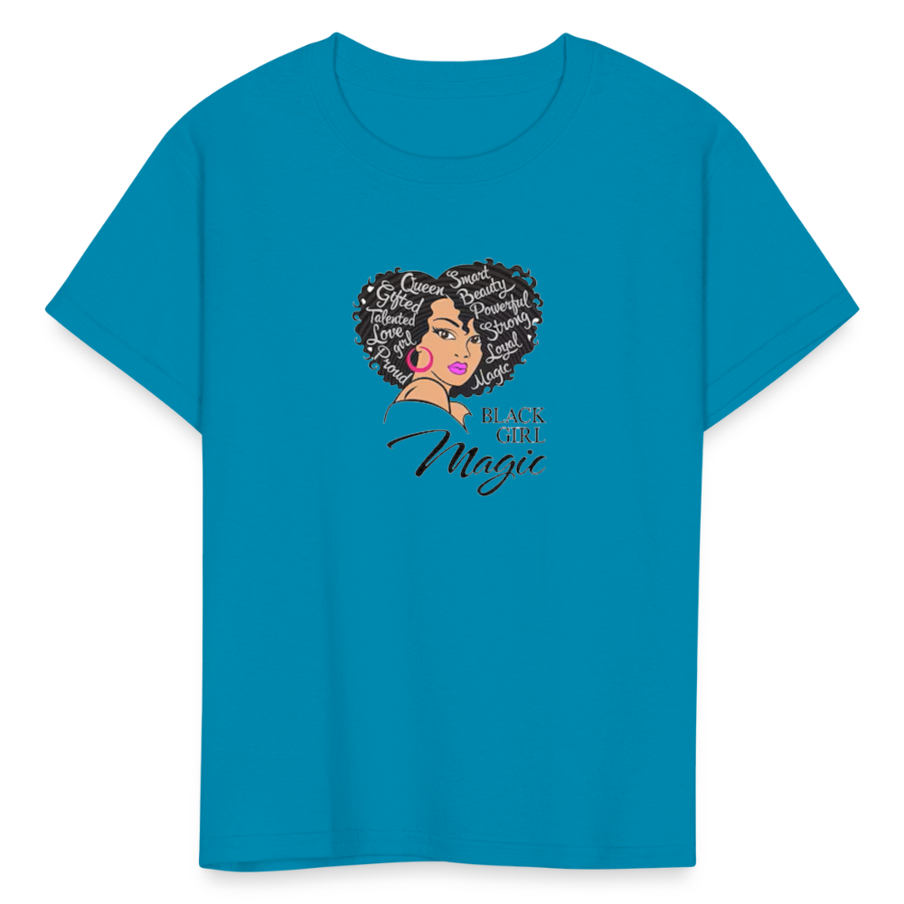 Girls Fruit of the Loom Black Girl Print T Shirt - turquoise