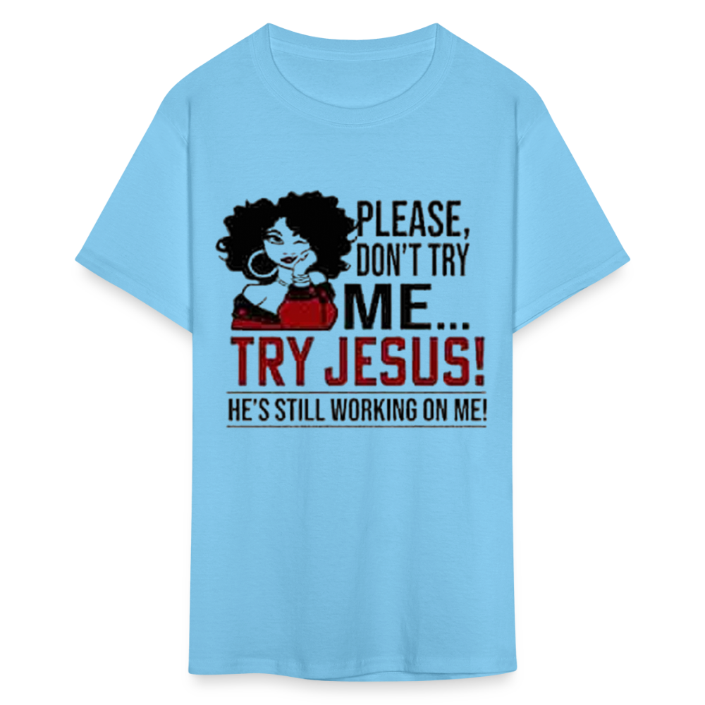 Women's Classic Jesus Print T Shirt - aquatic blue