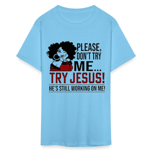 Women's Classic Jesus Print T Shirt - aquatic blue