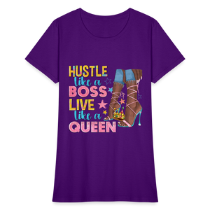 Women's V-Neck Hustle Like a Boss Print T Shirt - purple