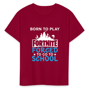 Boys Forced to go to School Print T Shirt - dark red