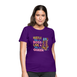 Women's V-Neck Hustle Like a Boss Print T Shirt - purple