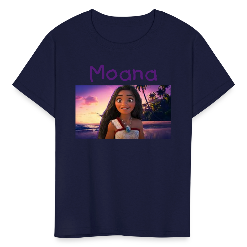 Kids Girls Fruit of the Loom Moana Print T Shirt - navy