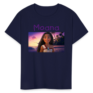 Kids Girls Fruit of the Loom Moana Print T Shirt - navy