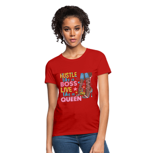 Women's V-Neck Hustle Like a Boss Print T Shirt - red