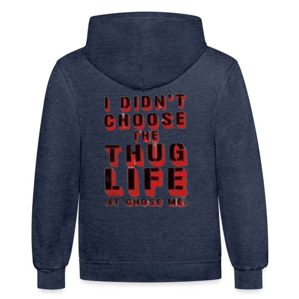 Boys Contrast Thug Life Print Hoodie - indigo heather/asphalt