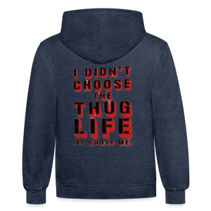 Boys Contrast Thug Life Print Hoodie - indigo heather/asphalt