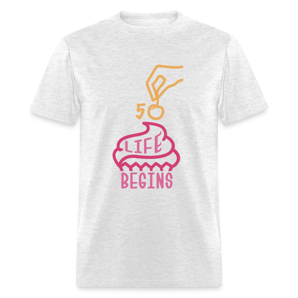 Unisex 50 Life Begins Print T Shirt - light heather gray