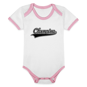 Babies Organic Contrast Short Sleeve Baby Bodysuit - white/pink