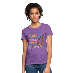 Women's V-Neck Hustle Like a Boss Print T Shirt - purple heather