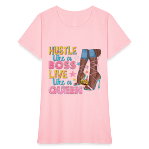 Women's V-Neck Hustle Like a Boss Print T Shirt - pink