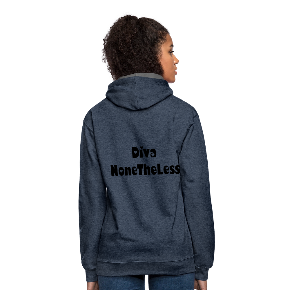 Contrast Custom Diva NoneTheLess Front & Back Hoodie - indigo heather/asphalt