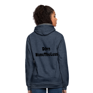 Contrast Custom Diva NoneTheLess Front & Back Hoodie - indigo heather/asphalt