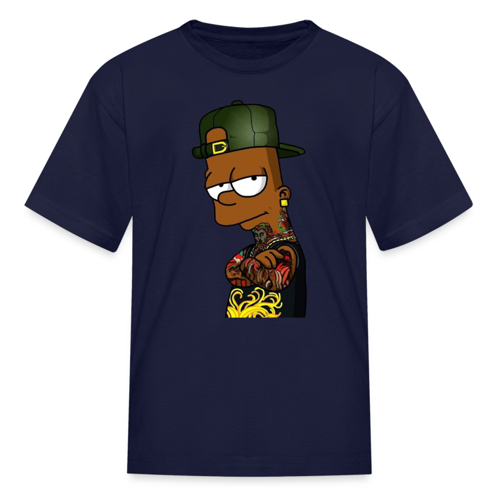 Boys Black Bart Hood Print T Shirt - navy