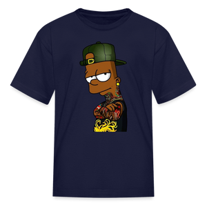 Boys Black Bart Hood Print T Shirt - navy