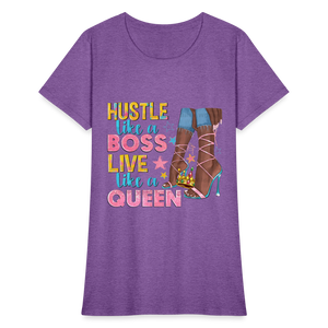 Women's V-Neck Hustle Like a Boss Print T Shirt - purple heather