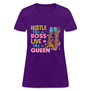 Women's V-Neck Hustle Like a Boss Print T Shirt - purple