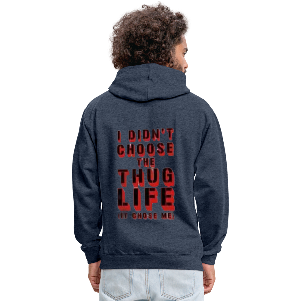 Boys Contrast Thug Life Print Hoodie - indigo heather/asphalt