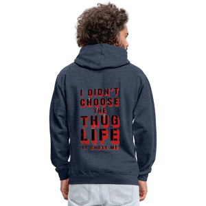 Boys Contrast Thug Life Print Hoodie - indigo heather/asphalt