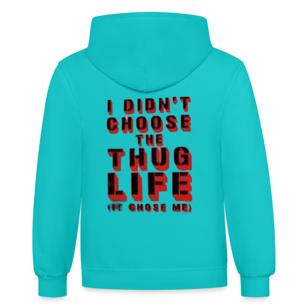 Boys Contrast Thug Life Print Hoodie - scuba blue/asphalt