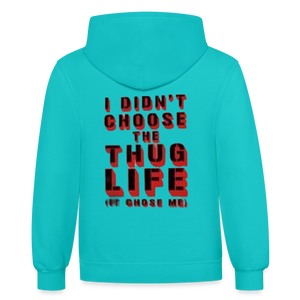 Boys Contrast Thug Life Print Hoodie - scuba blue/asphalt