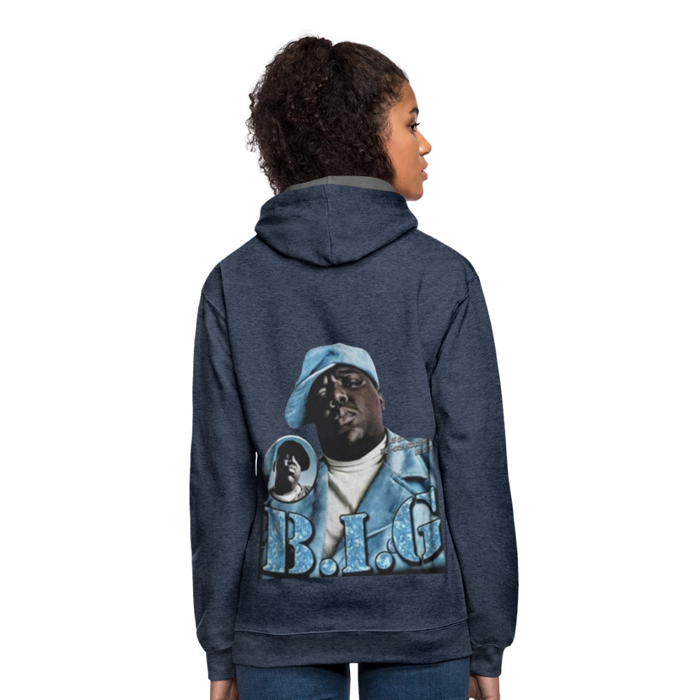 Unisex Contrast Biggie Print Hoodie - indigo heather/asphalt