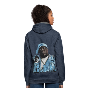 Unisex Contrast Biggie Print Hoodie - indigo heather/asphalt