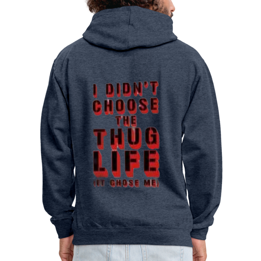 Boys Contrast Thug Life Print Hoodie - indigo heather/asphalt