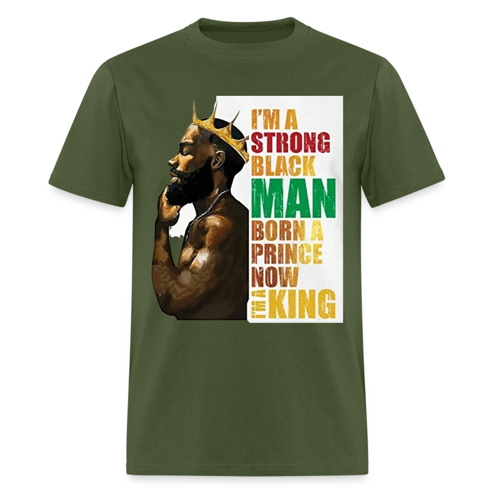 Men's Black King Print T Shirt - military green