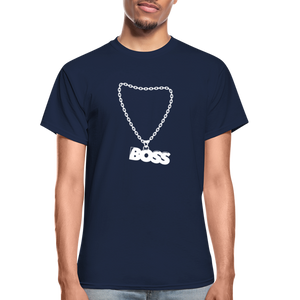 Unisex Adult Gildan Ultra Cotton Boss Print T Shirt - navy