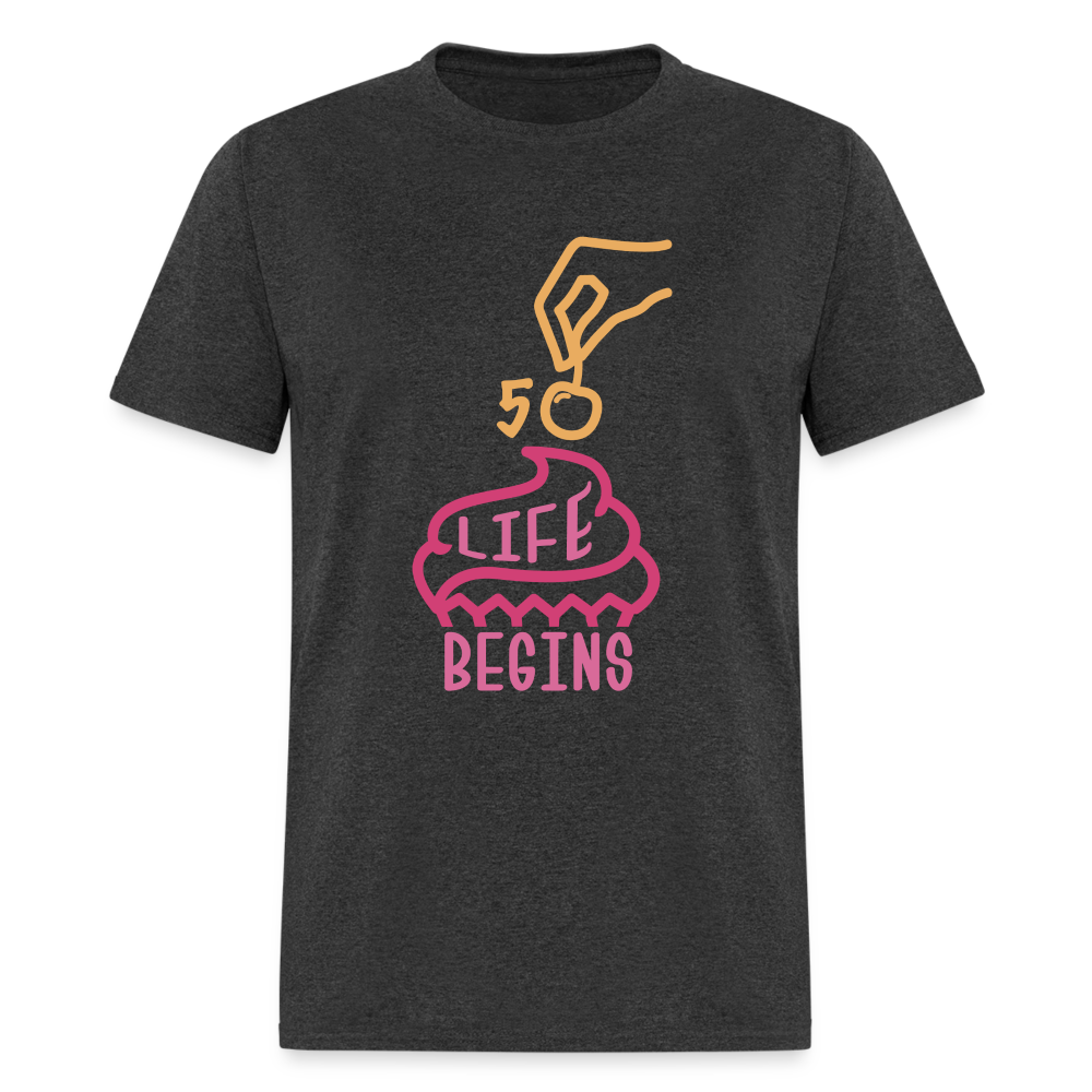 Unisex 50 Life Begins Print T Shirt - heather black