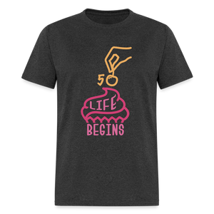 Unisex 50 Life Begins Print T Shirt - heather black