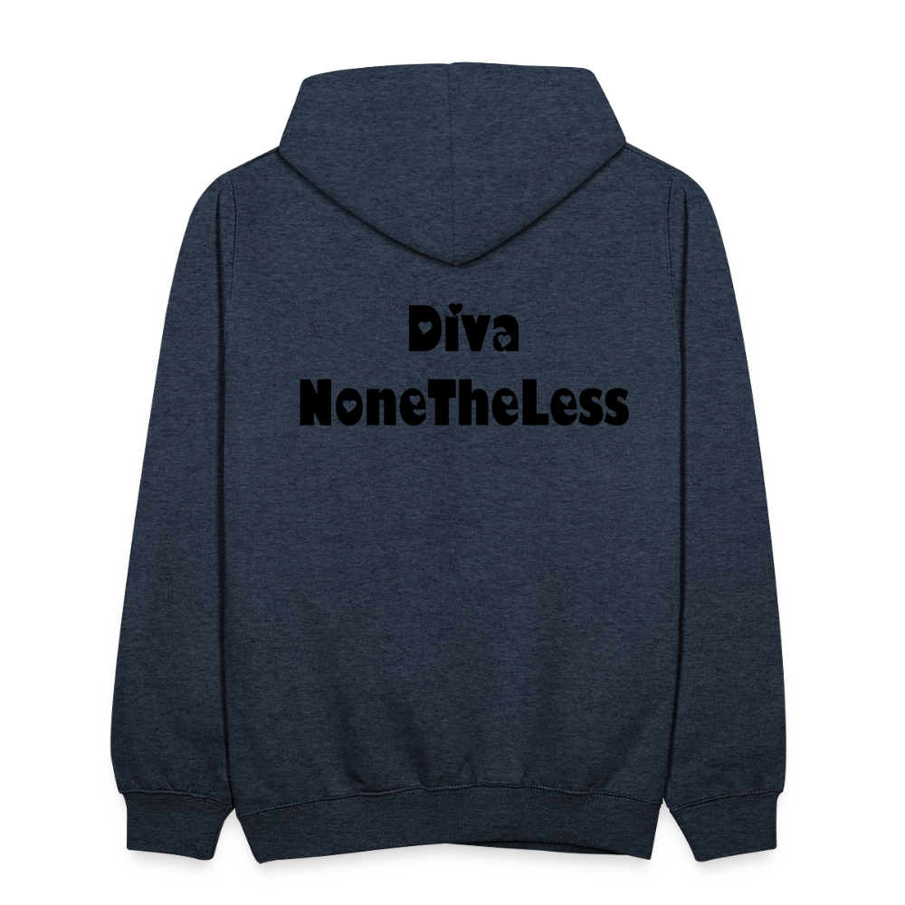 Contrast Custom Diva NoneTheLess Front & Back Hoodie - indigo heather/asphalt