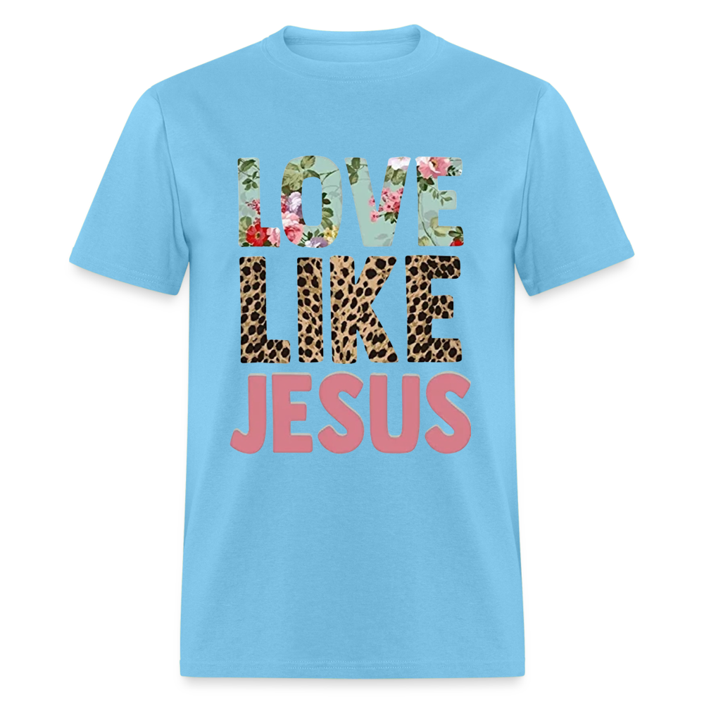 Unisex Jesus Print T Shirt - aquatic blue