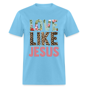 Unisex Jesus Print T Shirt - aquatic blue