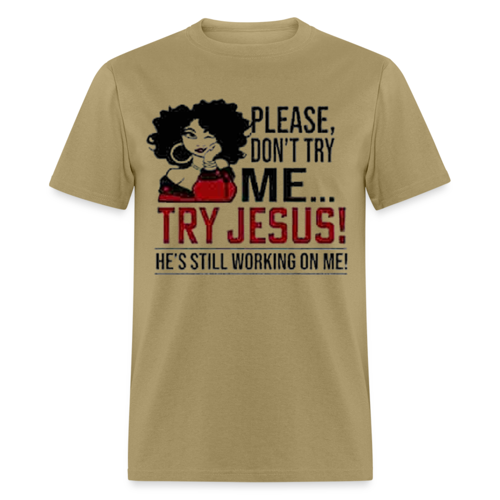 Women's Classic Jesus Print T Shirt - khaki