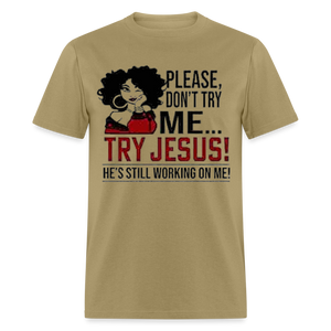 Women's Classic Jesus Print T Shirt - khaki