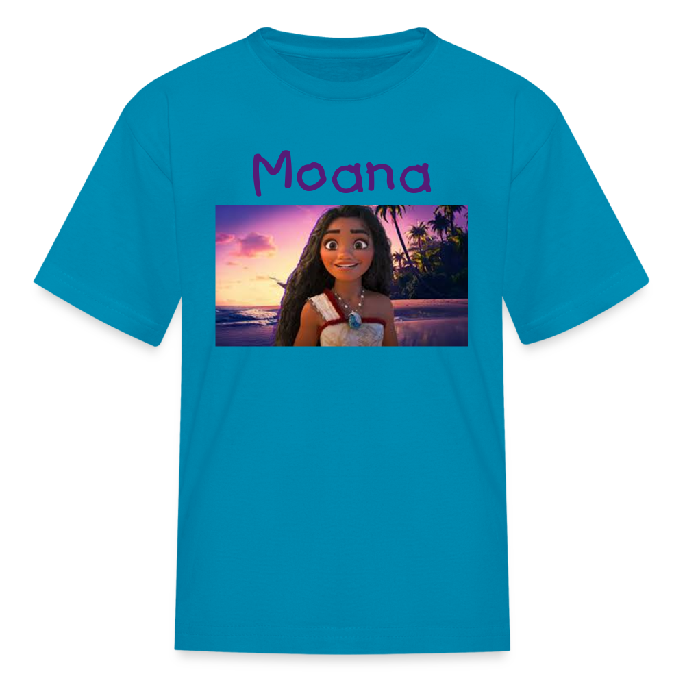 Kids Girls Fruit of the Loom Moana Print T Shirt - turquoise