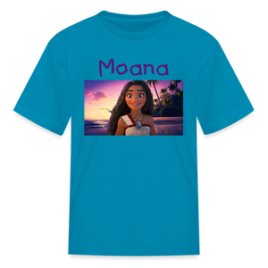 Kids Girls Fruit of the Loom Moana Print T Shirt - turquoise